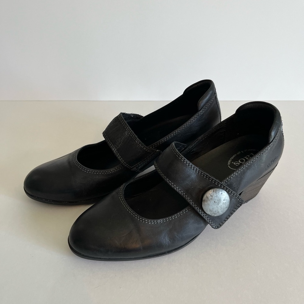 Taos Black Leather Mary Jane Size 41 Block Heel Shoes